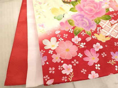 平和屋着物[]お宮参り　女の子　祝着　産着　初着　のしめ　刺繍　花手毬舞蝶文　暈し染め　金彩　逸品　AABF2129ja