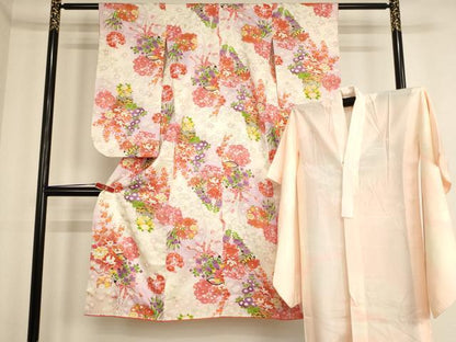平和屋着物[]七五三　女の子　７歳　祝着　四つ身　長襦袢(無双仕立て)セット　花文箱文　暈し染め　金彩　逸品　AABF2133ja