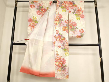 平和屋着物[]七五三　女の子　７歳　祝着　四つ身　長襦袢(無双仕立て)セット　花文箱文　暈し染め　金彩　逸品　AABF2133ja