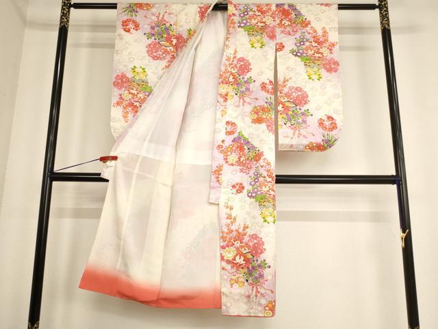 平和屋着物[]七五三　女の子　７歳　祝着　四つ身　長襦袢(無双仕立て)セット　花文箱文　暈し染め　金彩　逸品　AABF2133ja