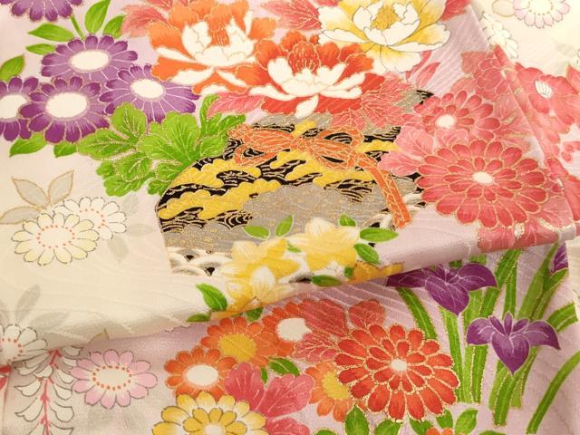 平和屋着物[]七五三　女の子　７歳　祝着　四つ身　長襦袢(無双仕立て)セット　花文箱文　暈し染め　金彩　逸品　AABF2133ja