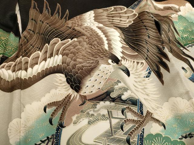 平和屋着物[]お宮参り　男の子　祝着　産着　初着　のしめ　鷹　風景絵巻文　金彩　逸品　AABF2134ja