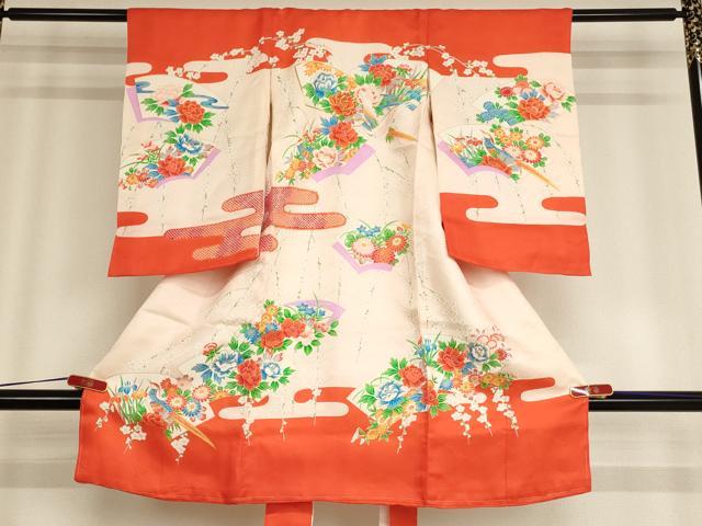 平和屋着物[]お宮参り　女の子　祝着　産着　初着　のしめ　駒刺繍　尾長鳥地紙花文　金彩　逸品　AABF2136ja