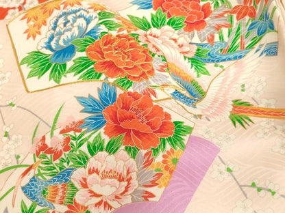 平和屋着物[]お宮参り　女の子　祝着　産着　初着　のしめ　駒刺繍　尾長鳥地紙花文　金彩　逸品　AABF2136ja