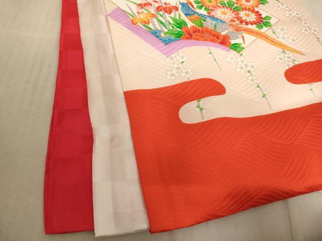 平和屋着物[]お宮参り　女の子　祝着　産着　初着　のしめ　駒刺繍　尾長鳥地紙花文　金彩　逸品　AABF2136ja