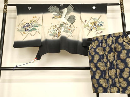 平和屋着物[]七五三　男の子　5歳　羽織・行灯袴セット　吉祥鷹文　暈し染め　金彩　AABF2139ja