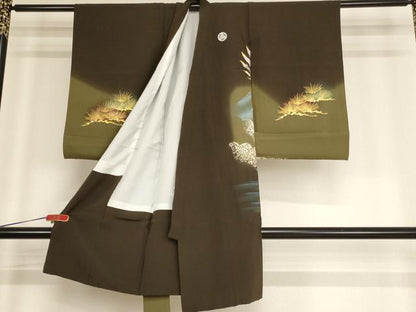 平和屋着物[]お宮参り　男の子　祝着　産着　初着　のしめ　鷹　富士山　暈し染め　金銀彩　正絹　逸品　AABF2140ja