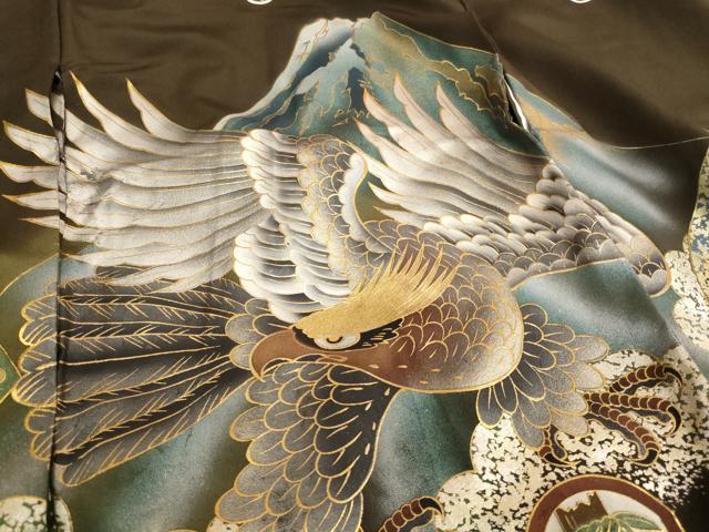 平和屋着物[]お宮参り　男の子　祝着　産着　初着　のしめ　鷹　富士山　暈し染め　金銀彩　正絹　逸品　AABF2140ja