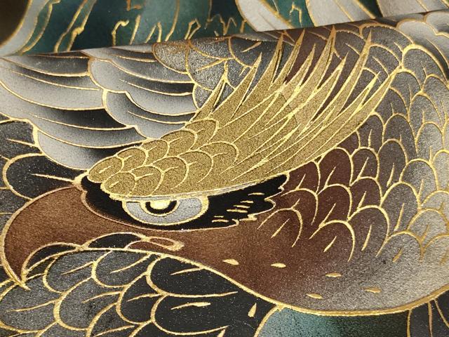 平和屋着物[]お宮参り　男の子　祝着　産着　初着　のしめ　鷹　富士山　暈し染め　金銀彩　正絹　逸品　AABF2140ja