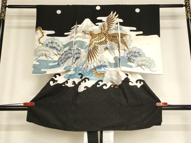 平和屋着物[]お宮参り　男の子　祝着　産着　初着　のしめ　鷹　松　富士山　金彩　AABF2144ja