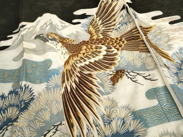 平和屋着物[]お宮参り　男の子　祝着　産着　初着　のしめ　鷹　松　富士山　金彩　AABF2144ja