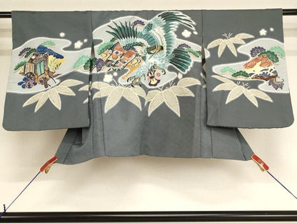 平和屋着物[]七五三　男の子　5歳　羽織　鷹　笹竹文　暈し染め　金彩　AABF2147ja