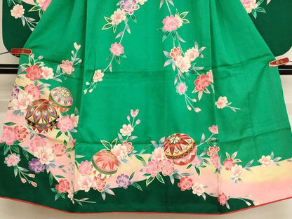 平和屋着物[]七五三　女の子　７歳　祝着　四つ身　桜手毬文　暈し染め　金彩　AABF2150ja
