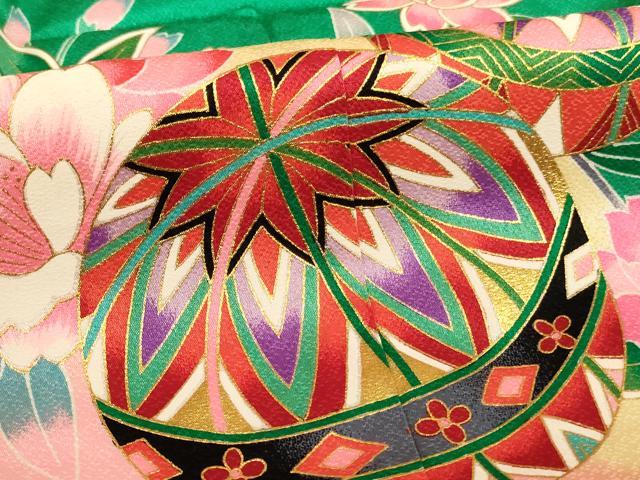 平和屋着物[]七五三　女の子　７歳　祝着　四つ身　桜手毬文　暈し染め　金彩　AABF2150ja