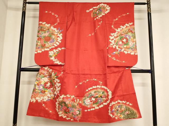 平和屋着物[]七五三　女の子　７歳　祝着　四つ身　飛鶴花文　金彩　金通し地　AABF2151ja