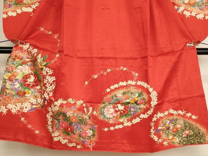 平和屋着物[]七五三　女の子　７歳　祝着　四つ身　飛鶴花文　金彩　金通し地　AABF2151ja