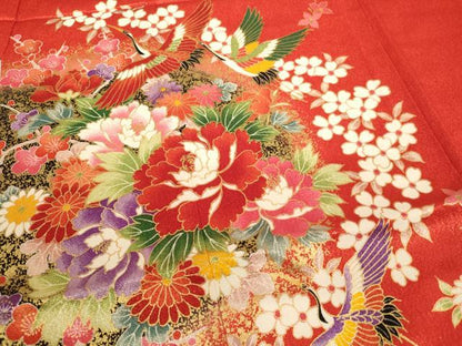 平和屋着物[]七五三　女の子　７歳　祝着　四つ身　飛鶴花文　金彩　金通し地　AABF2151ja