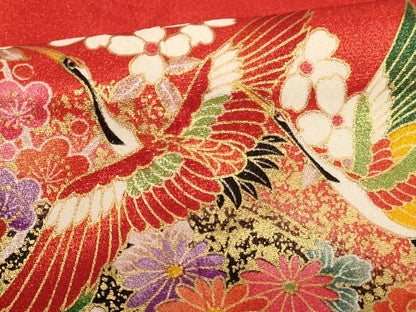 平和屋着物[]七五三　女の子　７歳　祝着　四つ身　飛鶴花文　金彩　金通し地　AABF2151ja