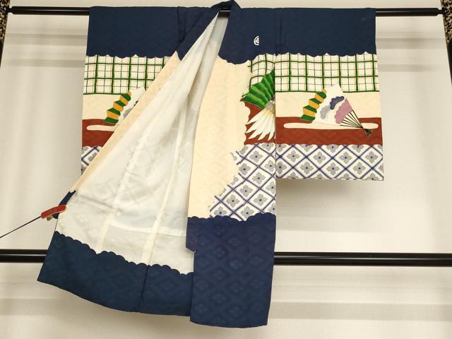 平和屋着物[]七五三　男の子　3歳　一つ身　祝着・長襦袢(袷)セット　駒刺繍　飛鶴文　金銀糸　金彩　逸品　AABF2152ja