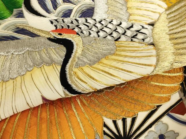平和屋着物[]七五三　男の子　3歳　一つ身　祝着・長襦袢(袷)セット　駒刺繍　飛鶴文　金銀糸　金彩　逸品　AABF2152ja