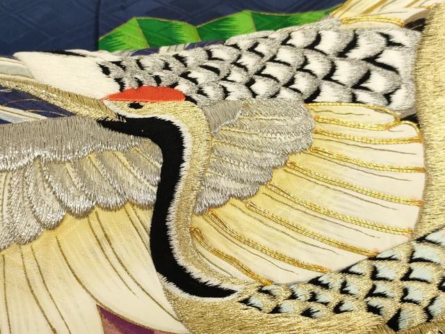 平和屋着物[]七五三　男の子　3歳　一つ身　祝着・長襦袢(袷)セット　駒刺繍　飛鶴文　金銀糸　金彩　逸品　AABF2152ja