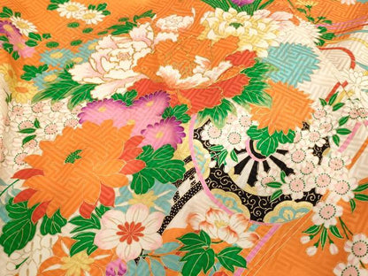平和屋着物[]七五三　女の子　３歳　祝着　一つ身　長襦袢(無双仕立て)セット　駒刺繍　花車文　金彩　逸品　AABF2156ja