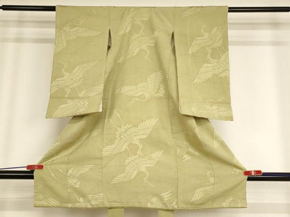 平和屋着物[]お宮参り　男の子　流水飛鶴地紋　抹茶色　正絹　逸品　未使用　AABF2161ja