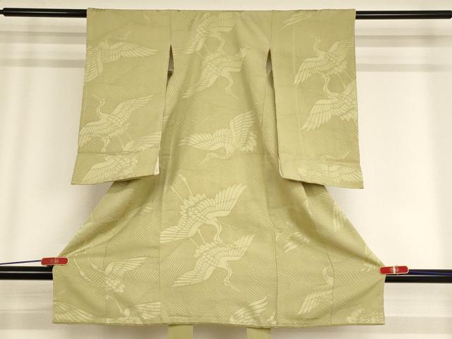 平和屋着物[]お宮参り　男の子　流水飛鶴地紋　抹茶色　正絹　逸品　未使用　AABF2161ja