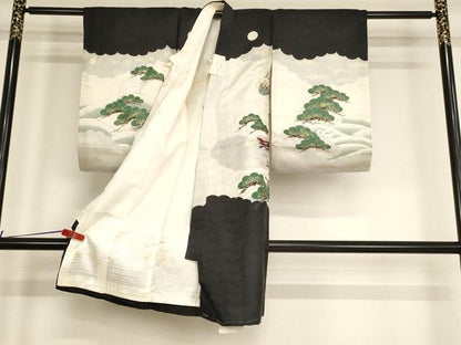 平和屋着物[]お宮参り　男の子　祝着　産着　初着　のしめ　鷹　人物風景文　金彩　逸品　AABF2162ja