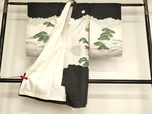 平和屋着物[]お宮参り　男の子　祝着　産着　初着　のしめ　鷹　人物風景文　金彩　逸品　AABF2162ja