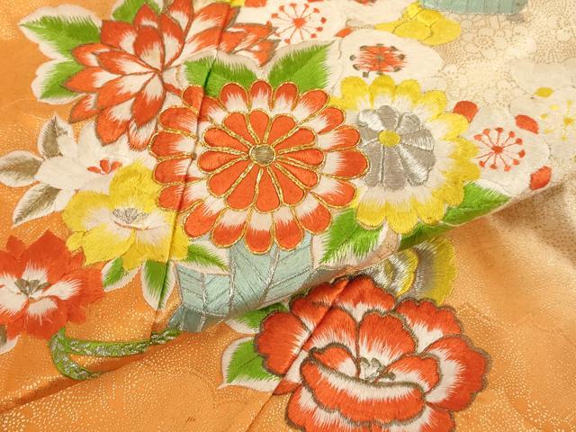平和屋着物[]七五三　女の子　７歳　祝着　四つ身　長襦袢(単衣)セット　総刺繍　駒刺繍　花籠文　暈し染め　金彩　逸品　AABF2164ja