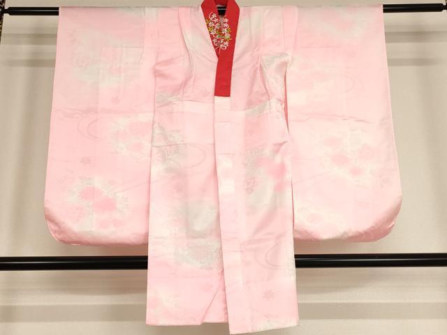 平和屋着物[]七五三　女の子　７歳　祝着　四つ身　長襦袢(単衣)セット　総刺繍　駒刺繍　花籠文　暈し染め　金彩　逸品　AABF2164ja