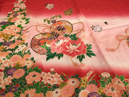 平和屋着物[]七五三　女の子　７歳　祝着　四つ身　花鼓文　暈し染め　金彩　正絹　逸品　AABF2166ja