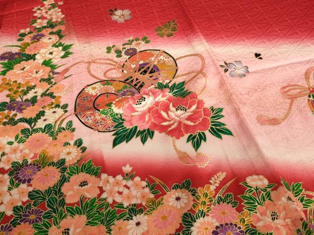 平和屋着物[]七五三　女の子　７歳　祝着　四つ身　花鼓文　暈し染め　金彩　正絹　逸品　AABF2166ja