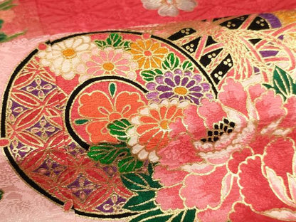 平和屋着物[]七五三　女の子　７歳　祝着　四つ身　花鼓文　暈し染め　金彩　正絹　逸品　AABF2166ja