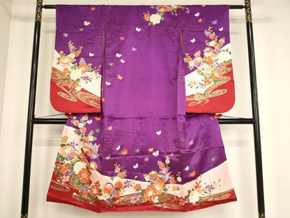 平和屋着物[]七五三　女の子　７歳　祝着　四つ身　鴛鴦牡丹文　金彩　AABF2169ja