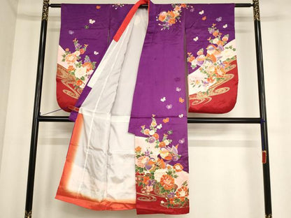 平和屋着物[]七五三　女の子　７歳　祝着　四つ身　鴛鴦牡丹文　金彩　AABF2169ja