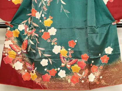 平和屋着物[]七五三　女の子　７歳　祝着　四つ身　花蝶文　暈し染め　金彩　AABF2170ja