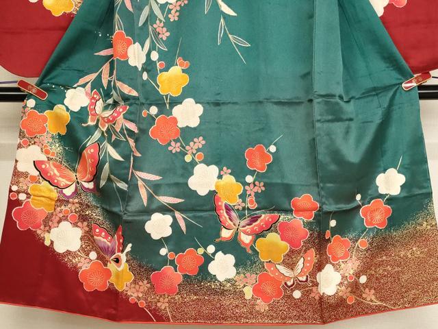 平和屋着物[]七五三　女の子　７歳　祝着　四つ身　花蝶文　暈し染め　金彩　AABF2170ja