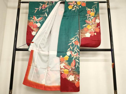 平和屋着物[]七五三　女の子　７歳　祝着　四つ身　花蝶文　暈し染め　金彩　AABF2170ja