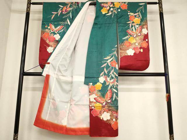 平和屋着物[]七五三　女の子　７歳　祝着　四つ身　花蝶文　暈し染め　金彩　AABF2170ja