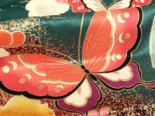 平和屋着物[]七五三　女の子　７歳　祝着　四つ身　花蝶文　暈し染め　金彩　AABF2170ja