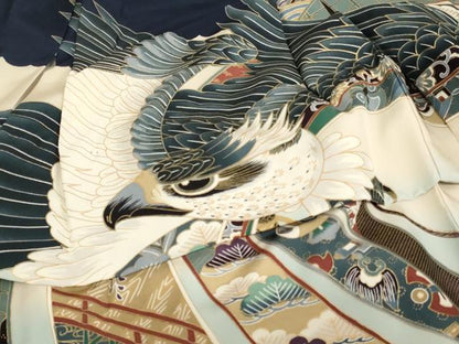 平和屋着物[]七五三　男の子　3歳　一つ身　祝着・長襦袢(袷)セット　鷹　暈し染め　金彩　逸品　AABF2171ja