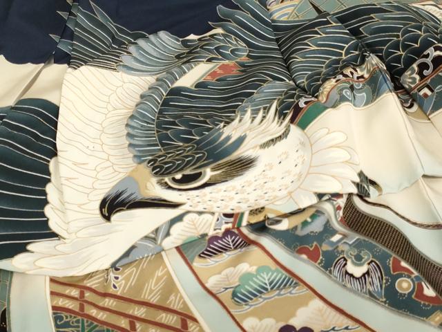平和屋着物[]七五三　男の子　3歳　一つ身　祝着・長襦袢(袷)セット　鷹　暈し染め　金彩　逸品　AABF2171ja