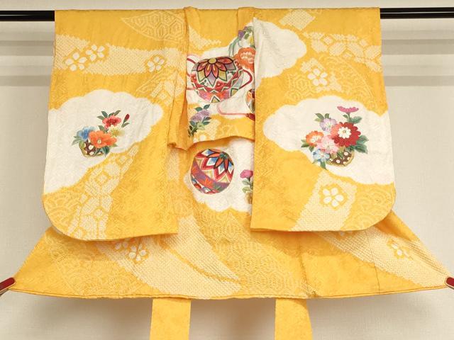 平和屋着物[]七五三 女の子 ３歳 祝着 一つ身 総刺繍 絞り 花手毬文 金糸 正絹 逸品 AABF2174ja