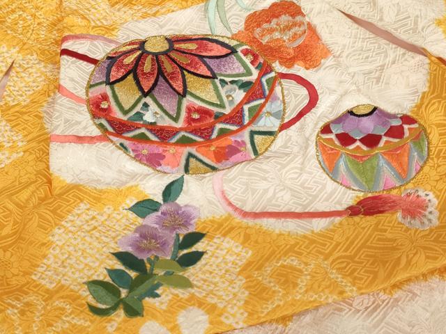 平和屋着物[]七五三　女の子　３歳　祝着　一つ身　総刺繍　絞り　花手毬文　金糸　正絹　逸品　AABF2174ja