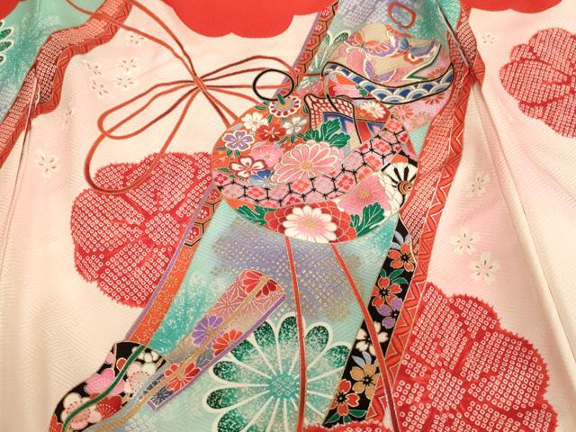 平和屋着物[]お宮参り　女の子　祝着　産着　初着　のしめ　鈴　舞扇花文　暈し染め　金銀彩　逸品　AABF2175ja