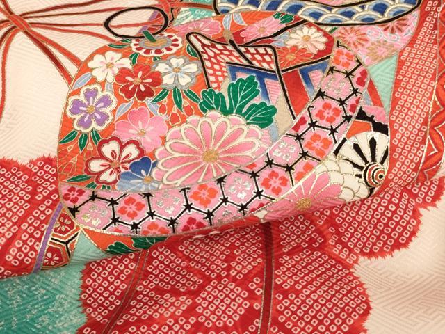 平和屋着物[]お宮参り　女の子　祝着　産着　初着　のしめ　鈴　舞扇花文　暈し染め　金銀彩　逸品　AABF2175ja