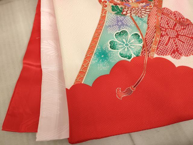 平和屋着物[]お宮参り　女の子　祝着　産着　初着　のしめ　鈴　舞扇花文　暈し染め　金銀彩　逸品　AABF2175ja