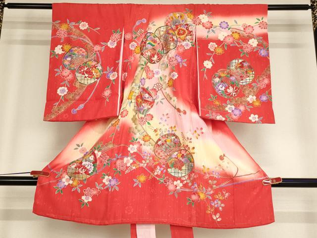 平和屋着物[]お宮参り　女の子　祝着　産着　初着　のしめ　花鼓文　暈し染め　金銀彩　逸品　AABF2176ja